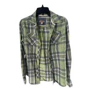 Arizona Jean Co Green Plaid Long Sleeve Snap Button Shirt Women's Size Small
